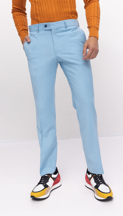 Super 120S Merino Wool Single Breasted Suit - Sky Blue - Ron Tomson