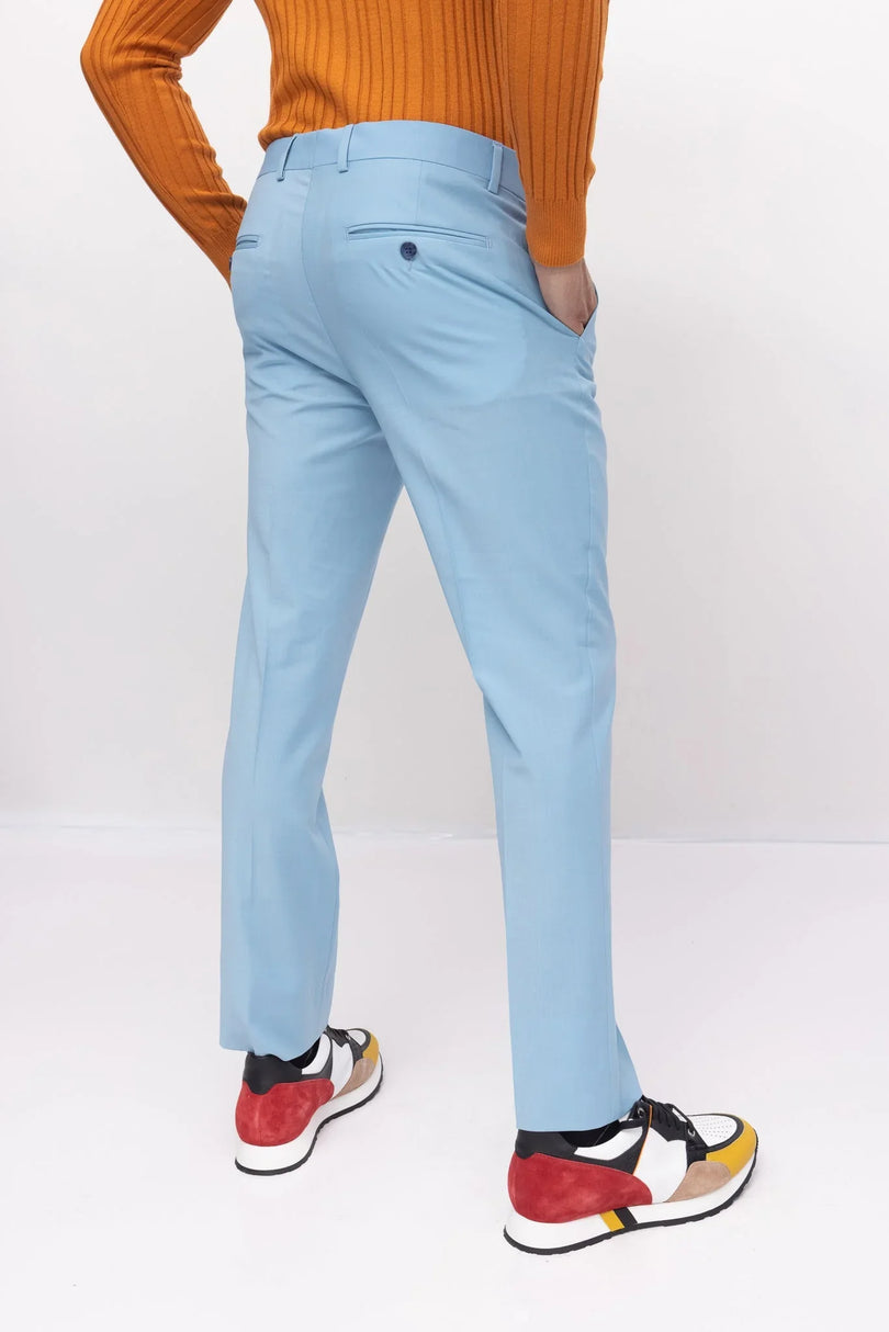 Super 120S Merino Wool Single Breasted Suit - Sky Blue - Ron Tomson