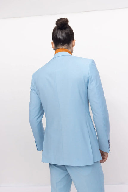 Super 120S Merino Wool Single Breasted Suit - Sky Blue - Ron Tomson
