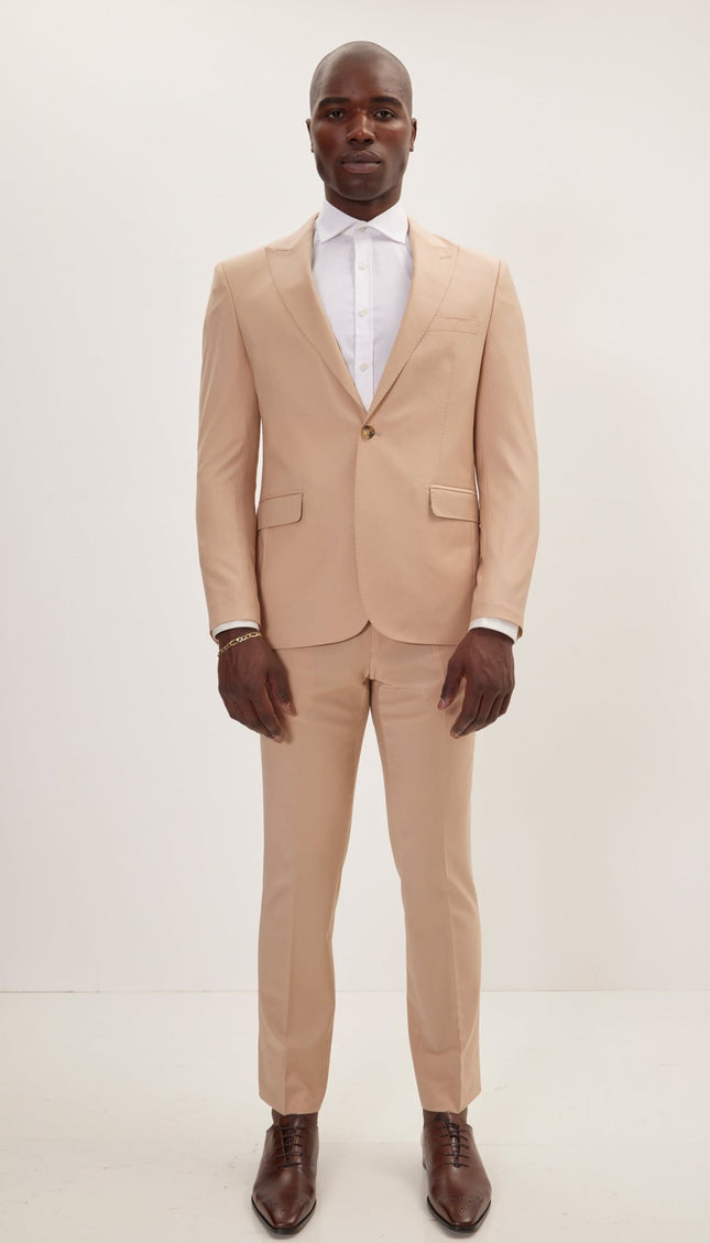 Super 120S Merino Wool Single Breasted Suit - Tan - Ron Tomson
