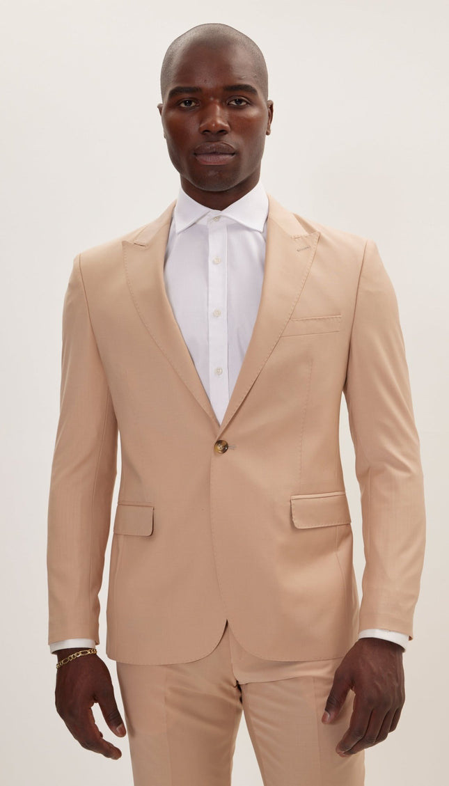 Super 120S Merino Wool Single Breasted Suit - Tan - Ron Tomson