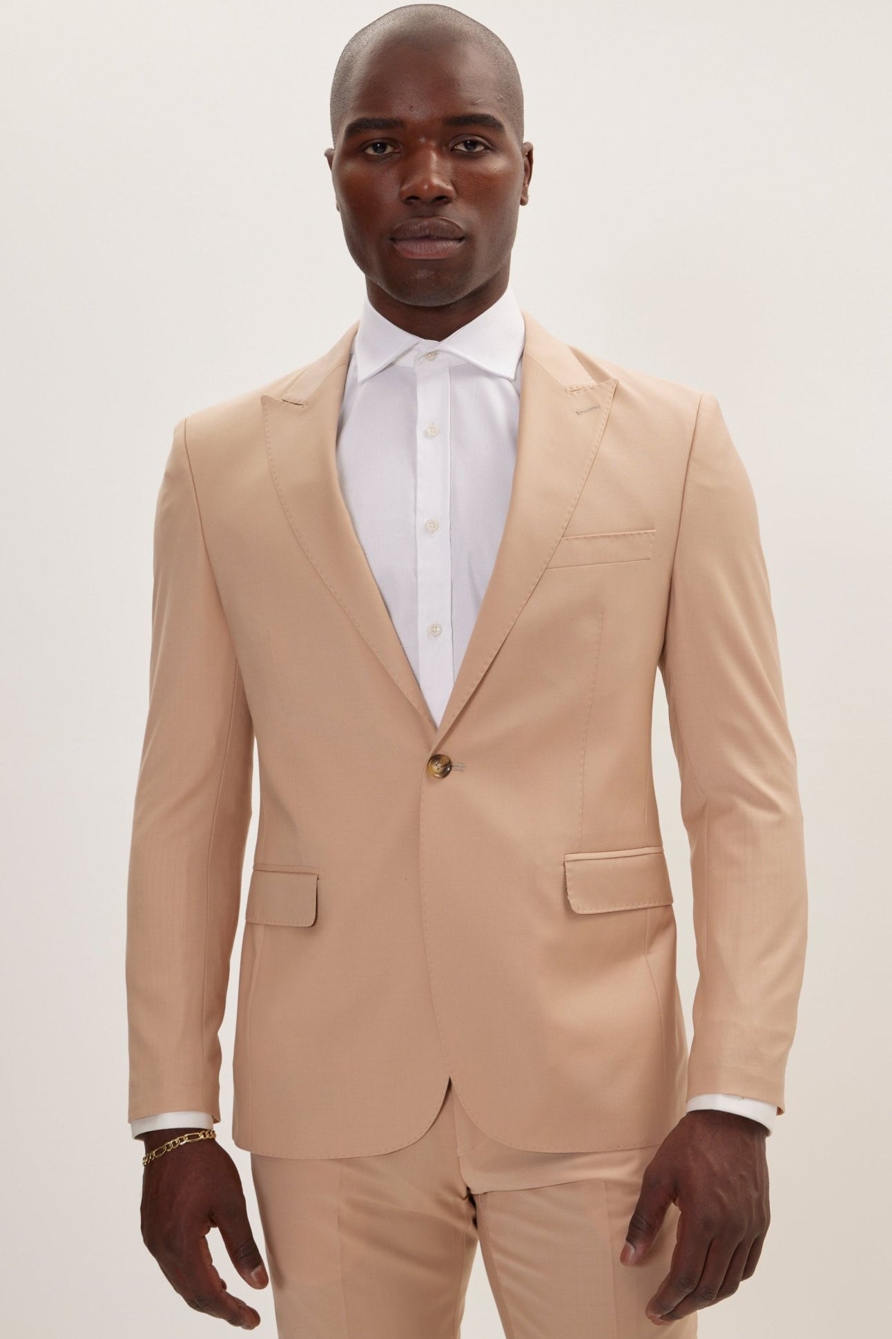 Super 120S Merino Wool Single Breasted Suit - Tan - Ron Tomson