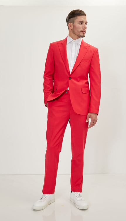 Super 120S Merino Wool Single Breasted Suit - Valentine Red - Ron Tomson