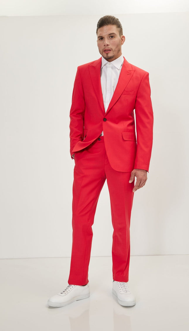 Super 120S Merino Wool Single Breasted Suit - Valentine Red - Ron Tomson
