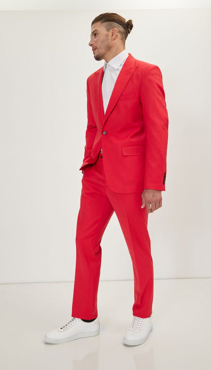Super 120S Merino Wool Single Breasted Suit - Valentine Red - Ron Tomson