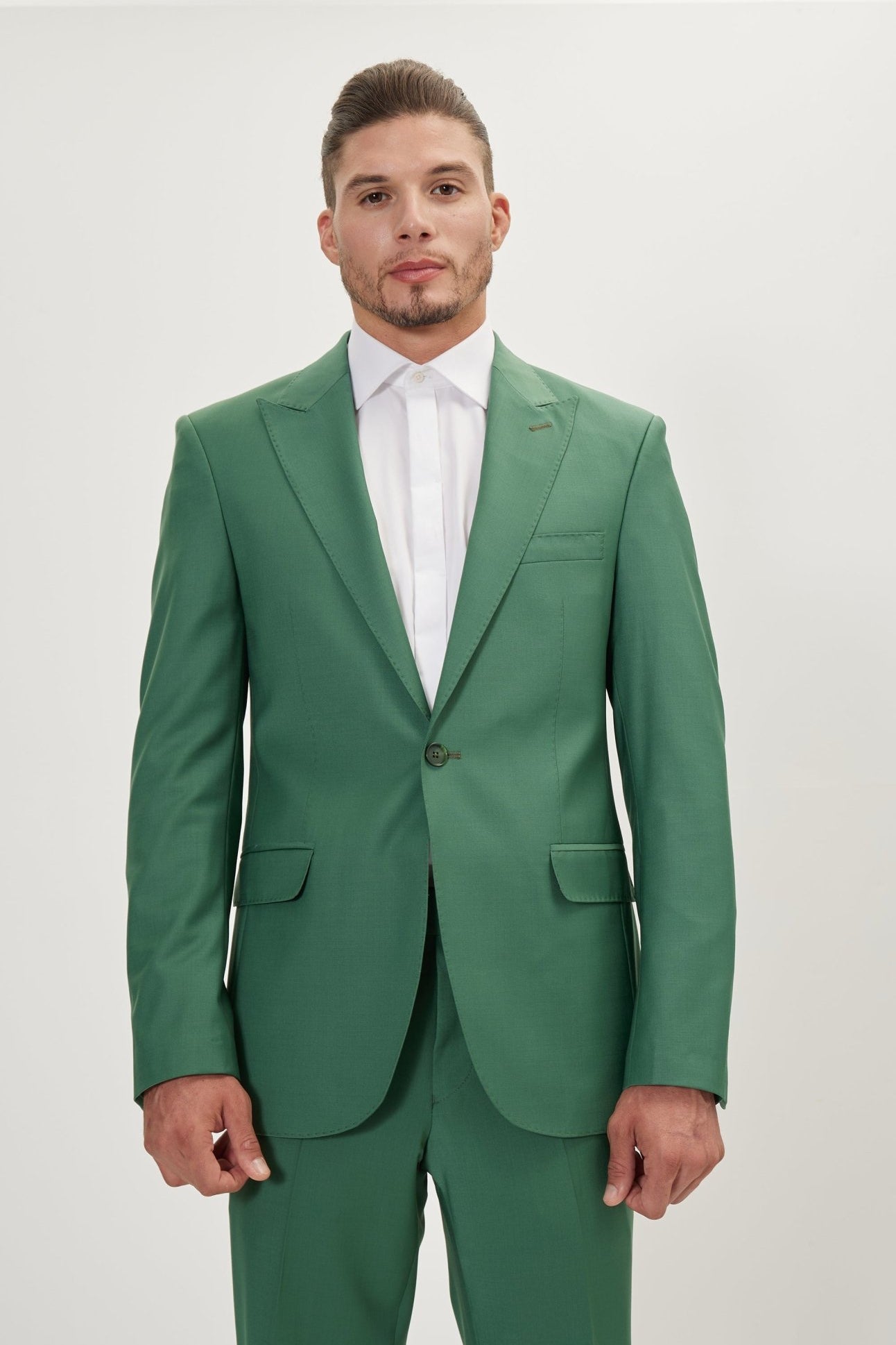Super 120S Merino Wool Single Breasted Suit - Verdant Green - Ron Tomson