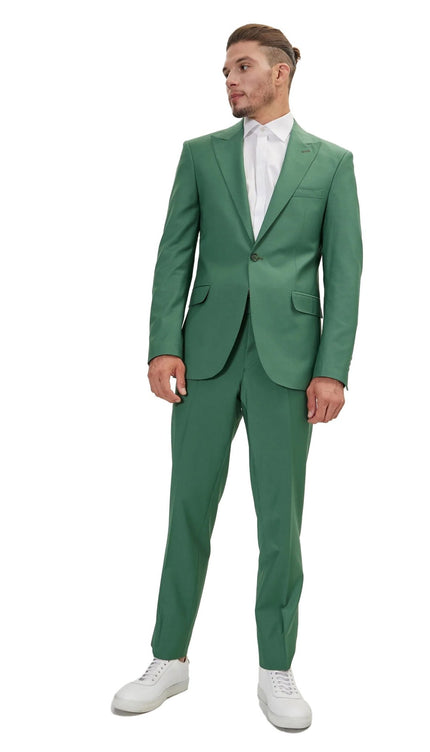 Super 120S Merino Wool Single Breasted Suit - Verdant Green - Ron Tomson