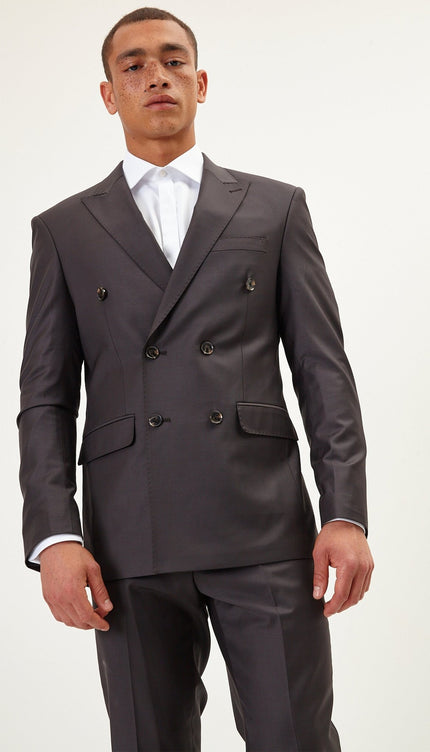 Super 180S Wool and Silk Double Breasted Suit - Chocolate Brown - Ron Tomson