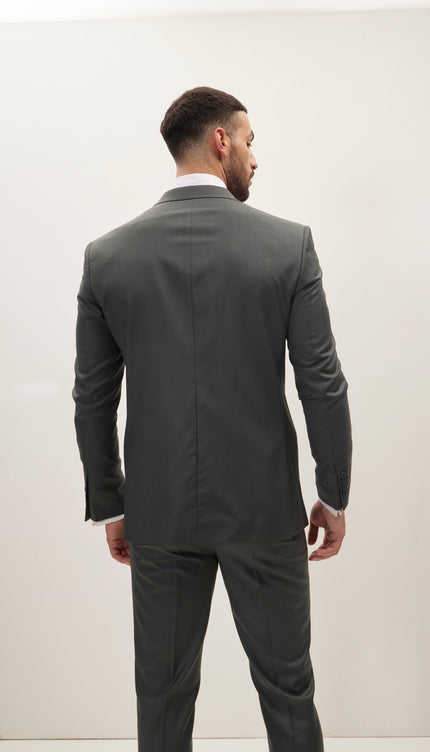 Super 180S Wool and Silk Double Breasted Suit - Dark Green - Ron Tomson