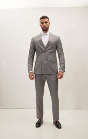 Super 180S Wool and Silk Double Breasted Suit - Grey - Ron Tomson