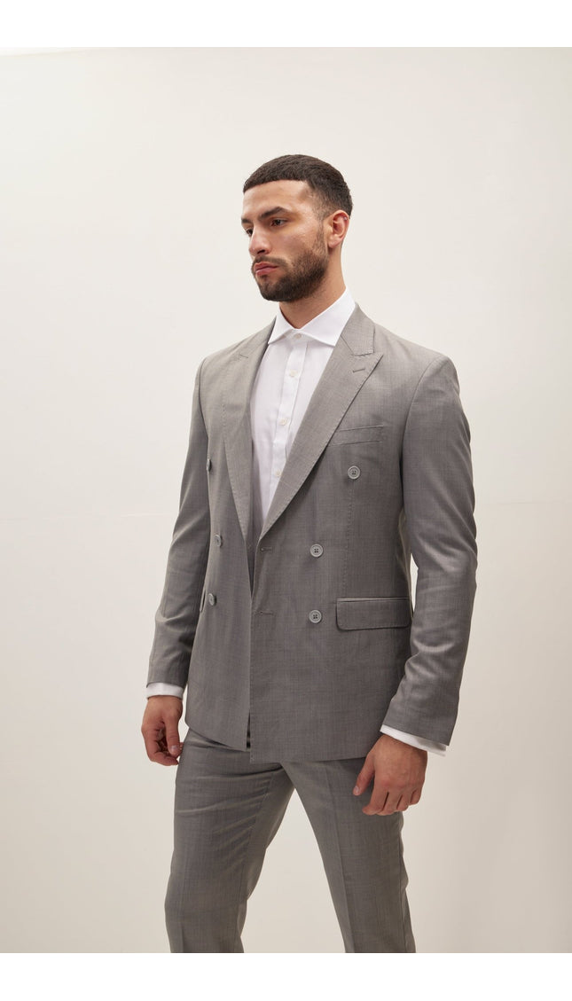 Super 180S Wool and Silk Double Breasted Suit - Grey - Ron Tomson