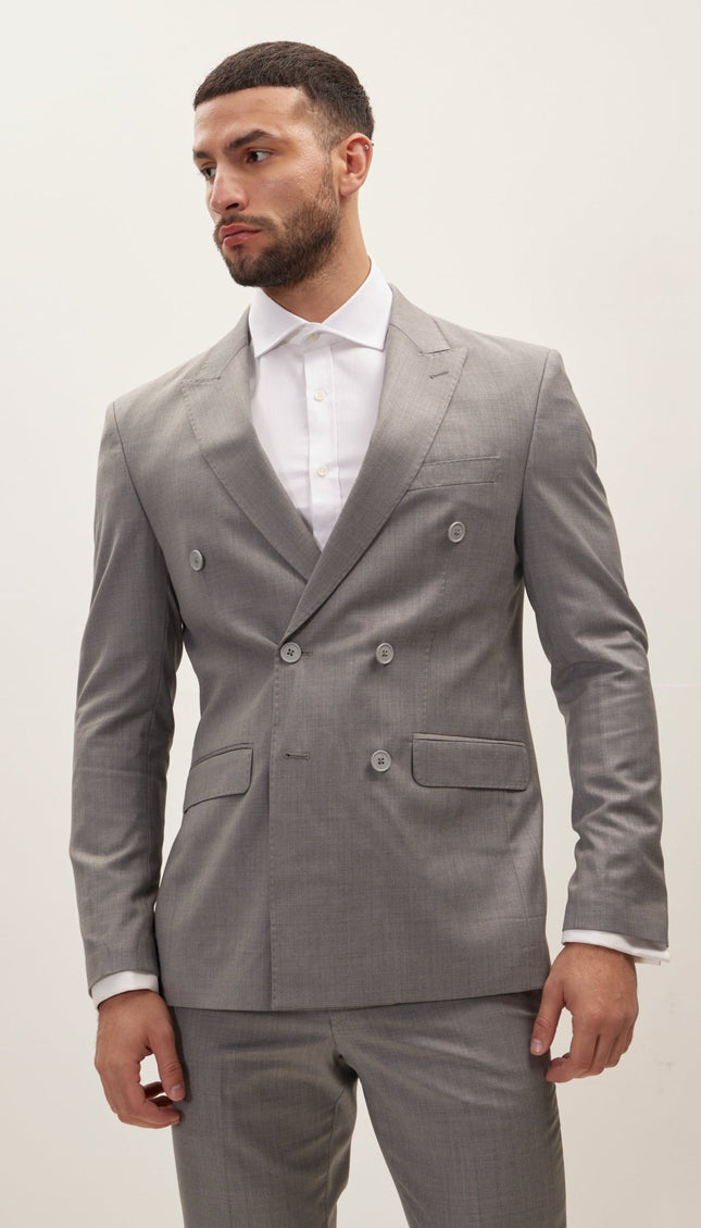 Super 180S Wool and Silk Double Breasted Suit - Grey - Ron Tomson