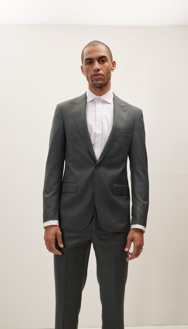 Super 180S Wool And Silk Single Breasted Suit - Dark Green - Ron Tomson