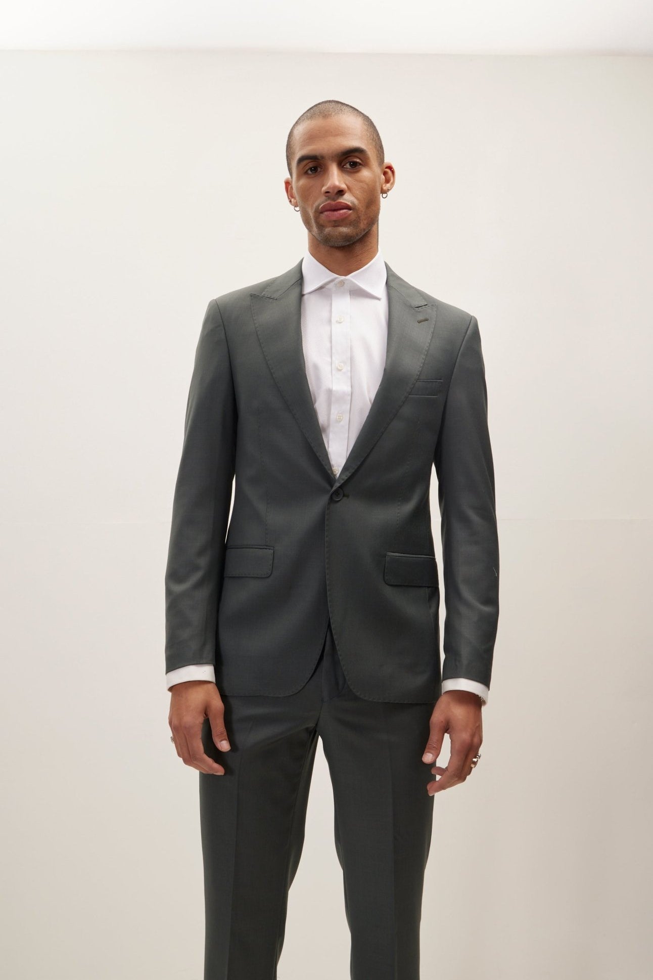 Super 180S Wool And Silk Single Breasted Suit - Dark Green - Ron Tomson