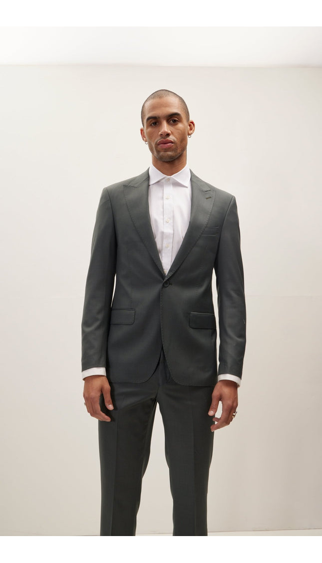 Super 180S Wool And Silk Single Breasted Suit - Dark Green - Ron Tomson