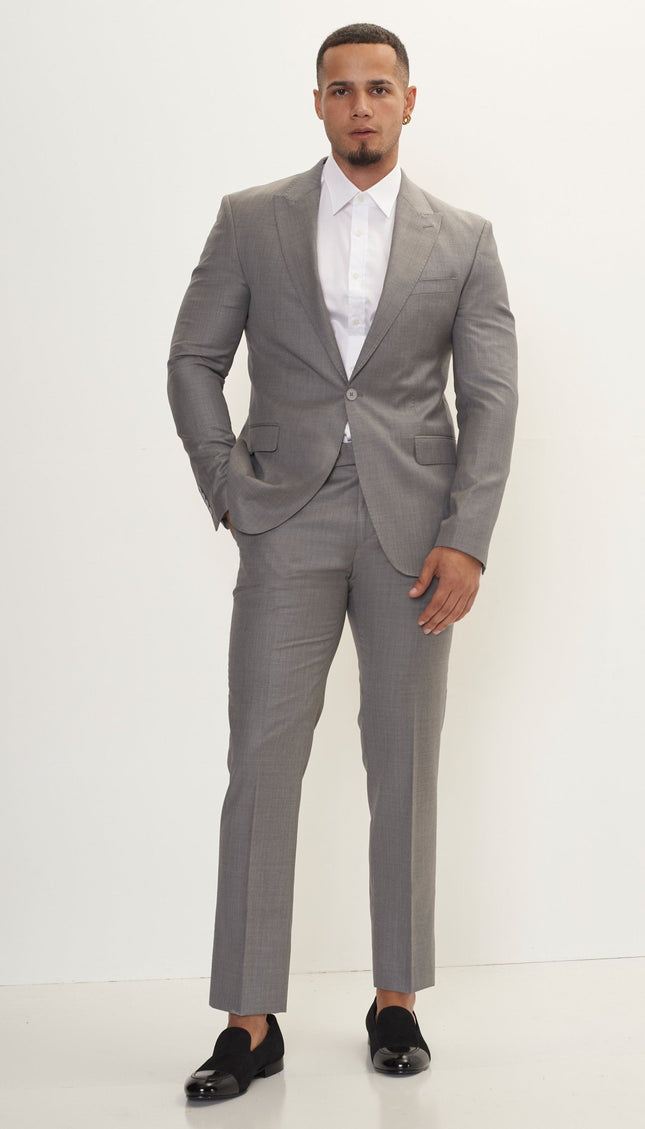 Super 180S Wool And Silk Single Breasted Suit - Grey - Ron Tomson