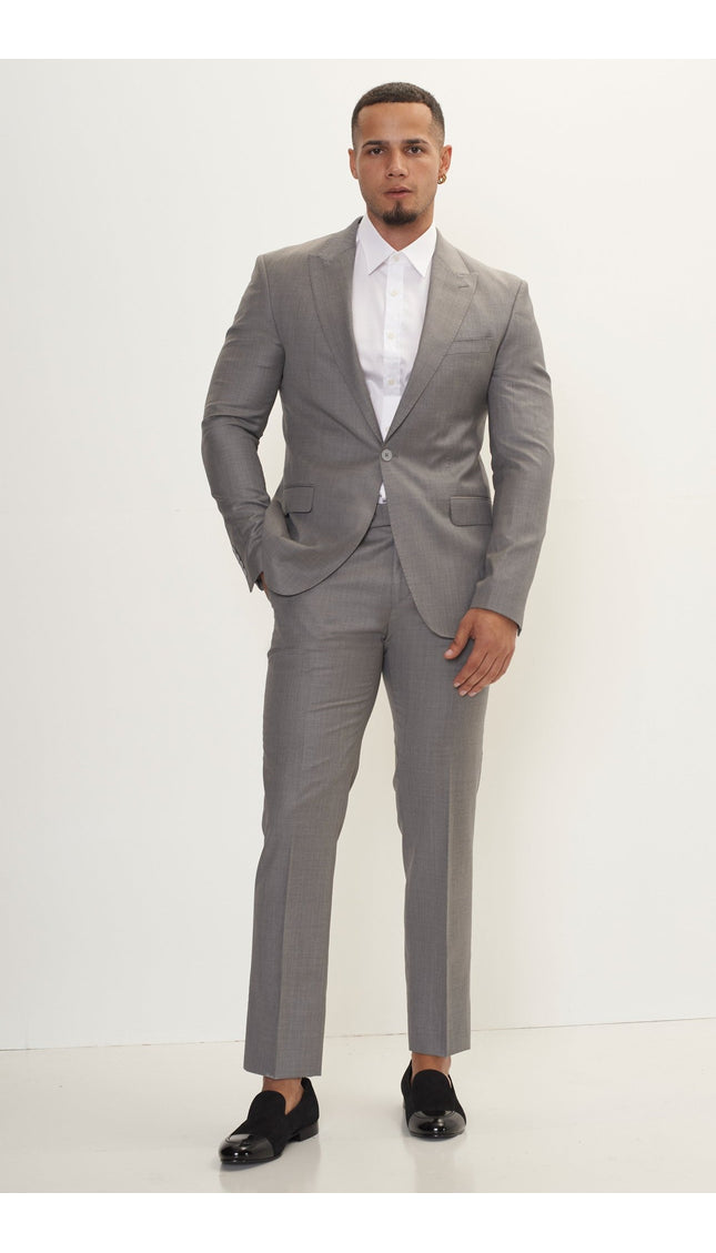 Super 180S Wool And Silk Single Breasted Suit - Grey - Ron Tomson