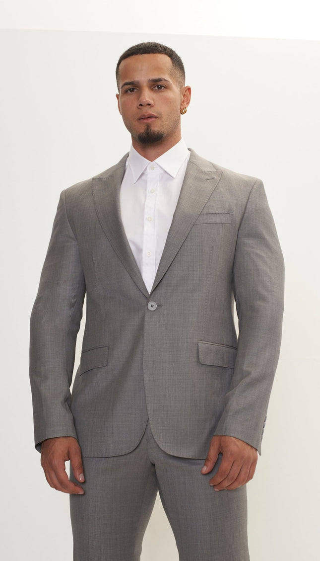 Super 180S Wool And Silk Single Breasted Suit - Grey - Ron Tomson