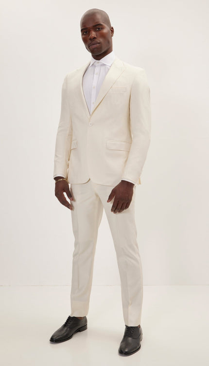 Super 180S Wool And Silk Single Breasted Suit - Off White - Ron Tomson