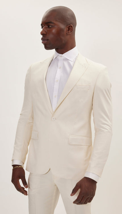 Super 180S Wool And Silk Single Breasted Suit - Off White - Ron Tomson