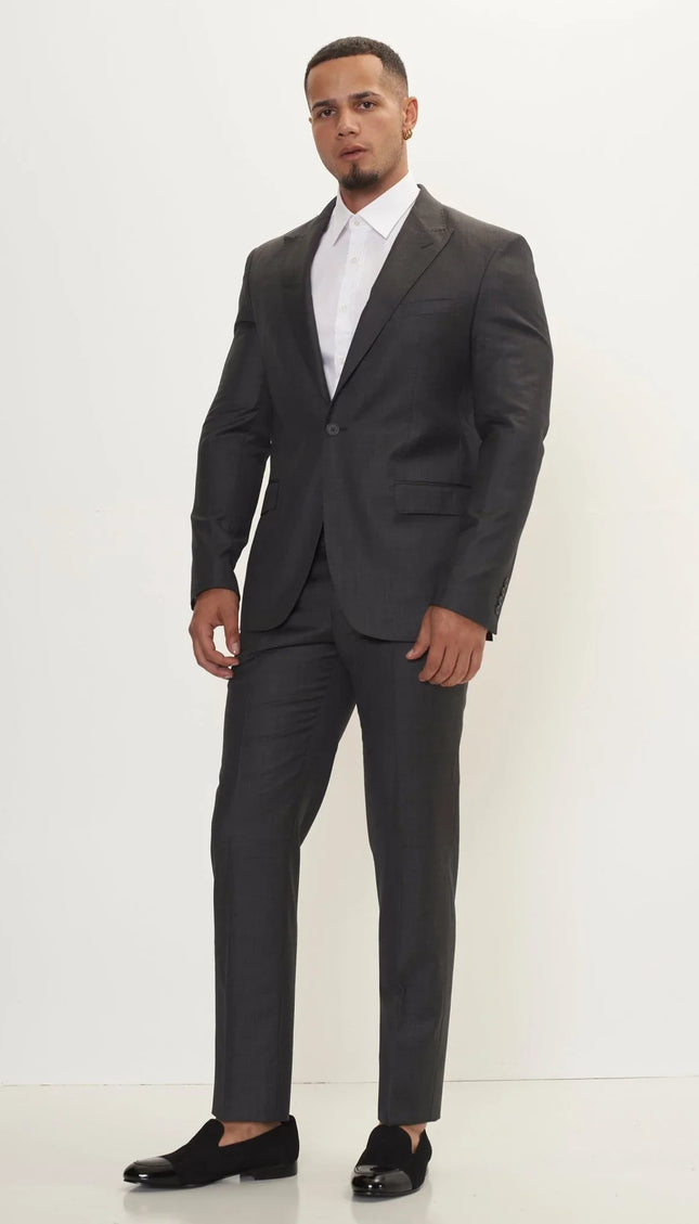 Super 180S Wool And Silk Single Breasted Suit - Slate Grey - Ron Tomson