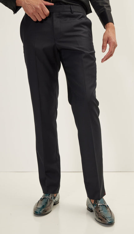 SUPER 180S WOOL & SILK SINGLE BREASTED TUXEDO SUIT - JET BLACK - Ron Tomson