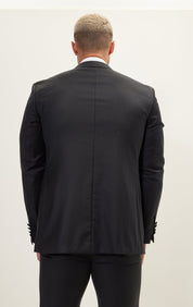 Super 180S Wool & Silk Single Breasted Tuxedo Suit- Matte Black - Ron Tomson
