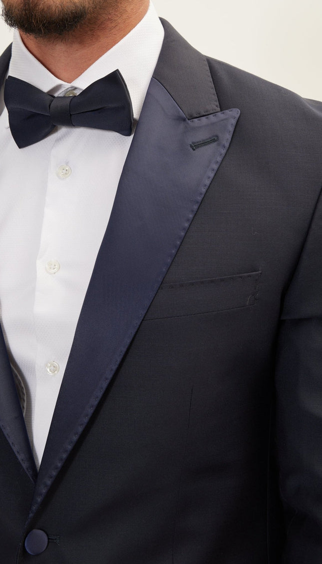 Super 180S Wool & Silk Single Breasted Tuxedo Suit - Navy - Ron Tomson