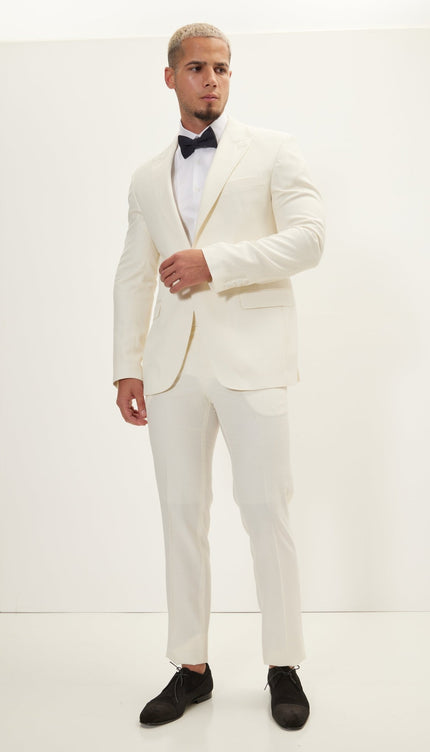 Super 180S Wool & Silk Single Breasted Tuxedo Suit - Off White - Ron Tomson