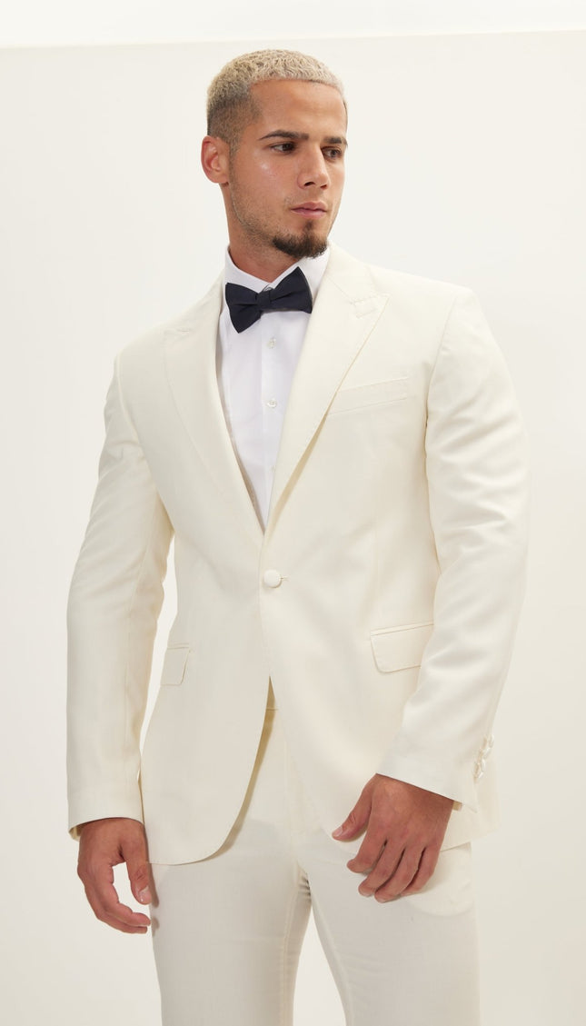 Super 180S Wool & Silk Single Breasted Tuxedo Suit - Off White - Ron Tomson