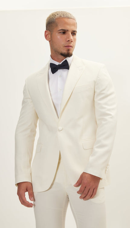 Super 180S Wool & Silk Single Breasted Tuxedo Suit - Off White - Ron Tomson
