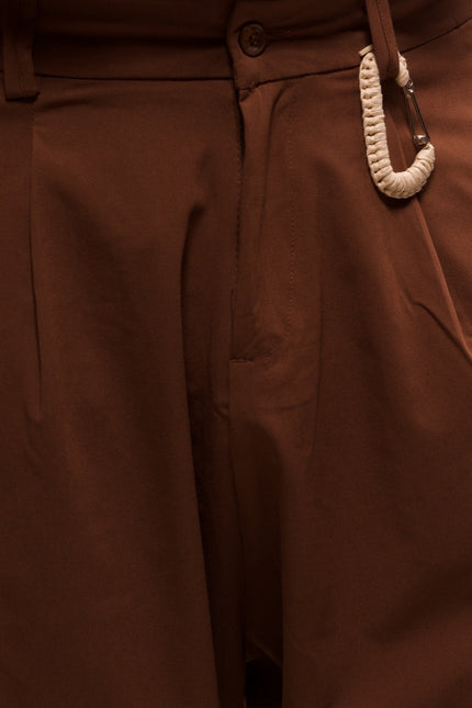 Single-Pleat Harem Casual Pants - Brown