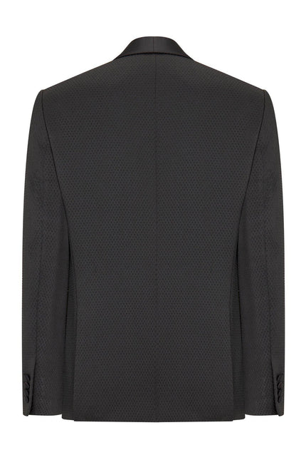Swiss Dot Embroidery Shawl Lapel Tuxedo Jacket - Black - Ron Tomson