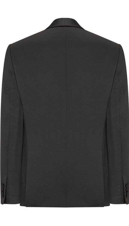 Swiss Dot Embroidery Shawl Lapel Tuxedo Jacket - Black - Ron Tomson
