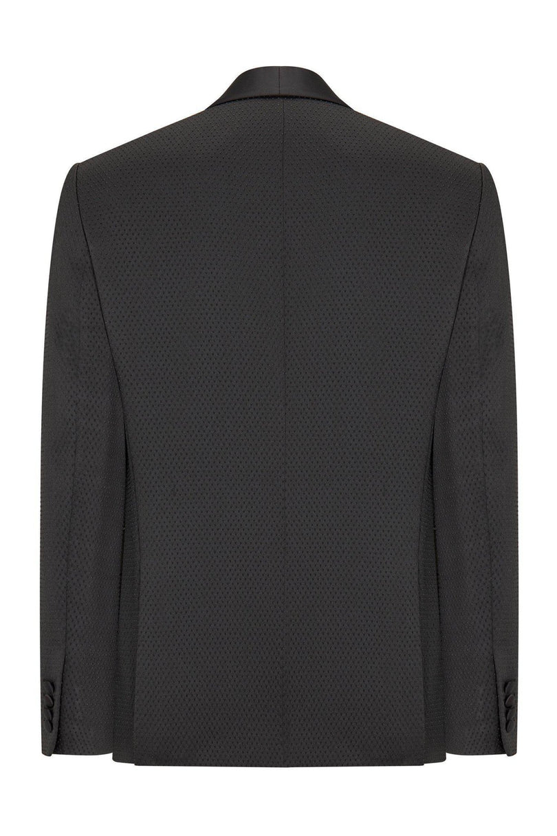 Swiss Dot Embroidery Shawl Lapel Tuxedo Jacket - Black - Ron Tomson
