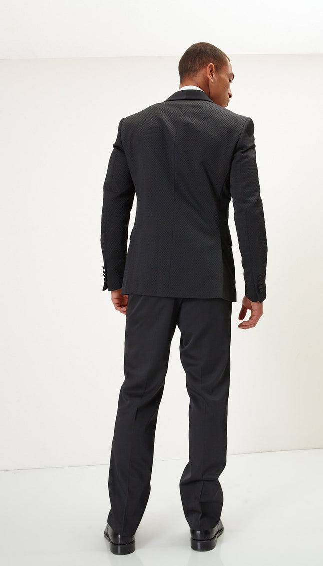 Swiss Dot Embroidery Shawl Lapel Tuxedo Jacket - Black - Ron Tomson
