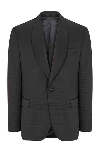 Swiss Dot Embroidery Shawl Lapel Tuxedo Jacket - Black - Ron Tomson