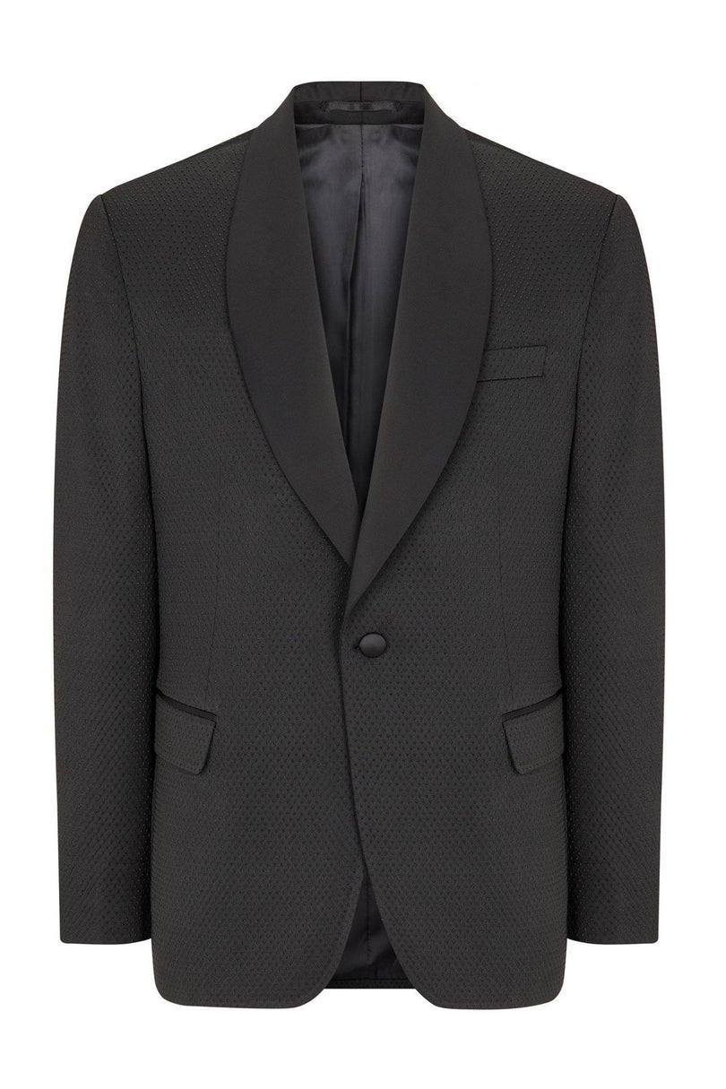 Swiss Dot Embroidery Shawl Lapel Tuxedo Jacket - Black - Ron Tomson