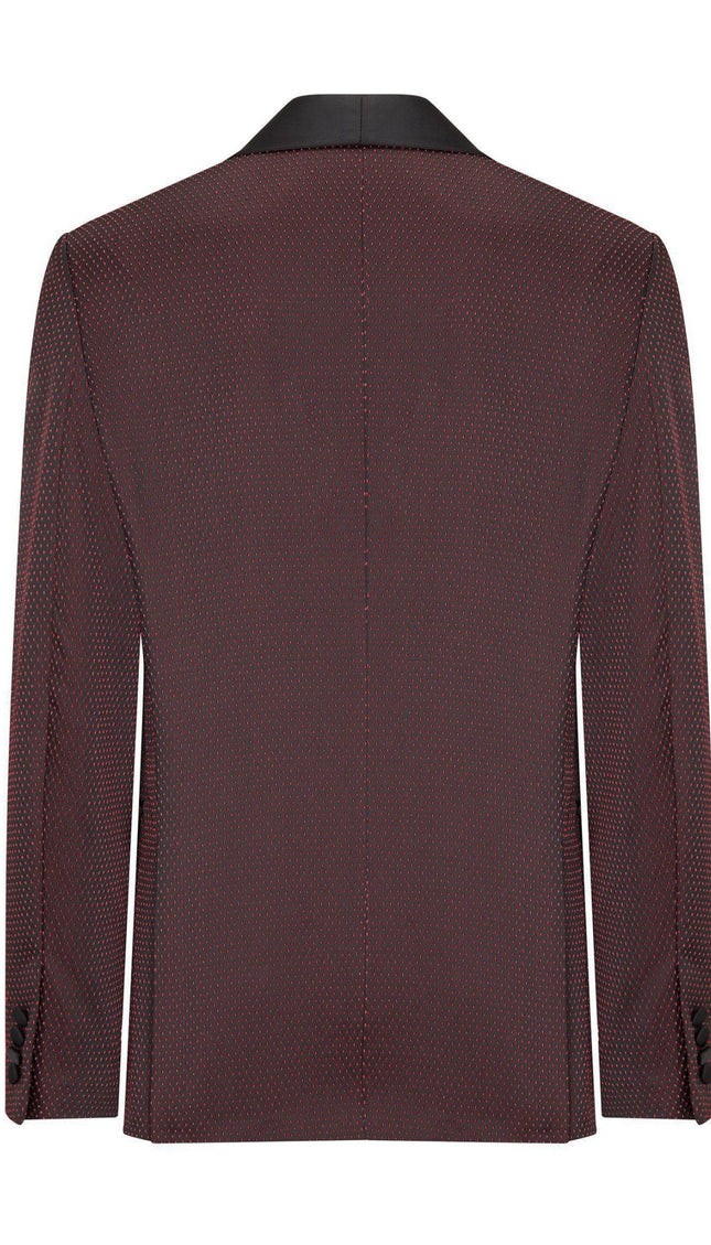 Swiss Dot Embroidery Shawl Lapel Tuxedo Jacket - Burgundy - Ron Tomson