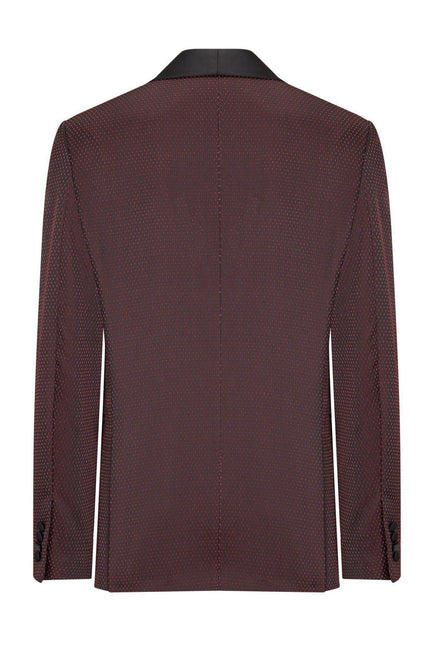 Swiss Dot Embroidery Shawl Lapel Tuxedo Jacket - Burgundy - Ron Tomson