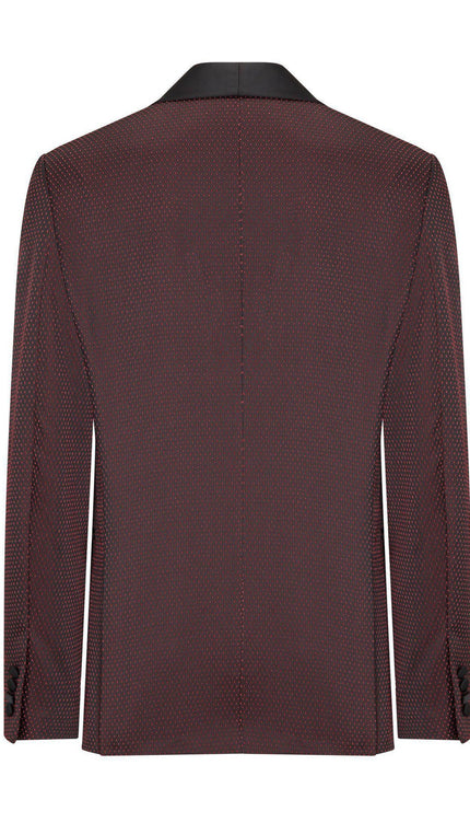 Swiss Dot Embroidery Shawl Lapel Tuxedo Jacket - Burgundy - Ron Tomson