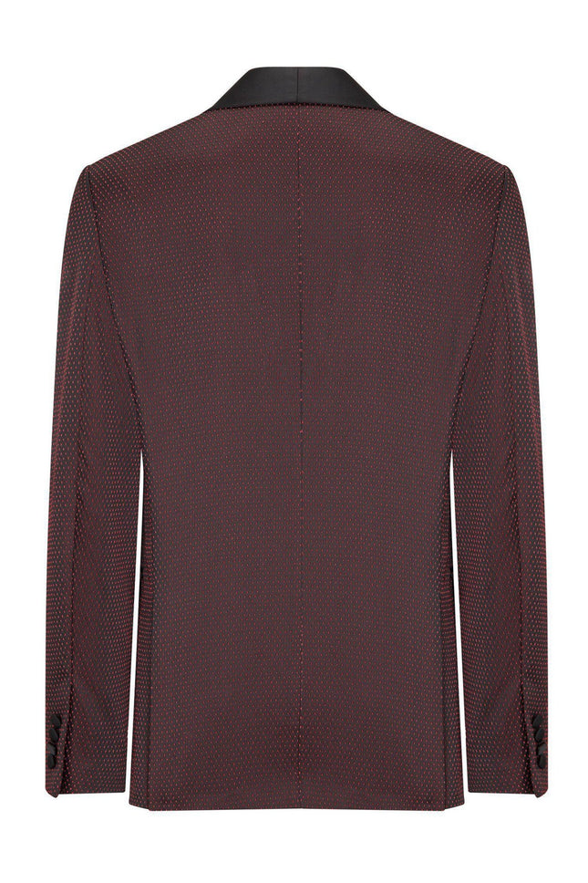 Swiss Dot Embroidery Shawl Lapel Tuxedo Jacket - Burgundy - Ron Tomson