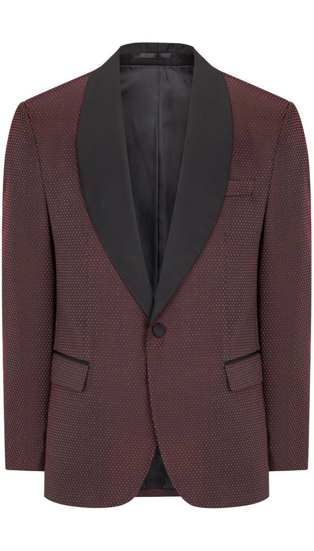 Swiss Dot Embroidery Shawl Lapel Tuxedo Jacket - Burgundy - Ron Tomson
