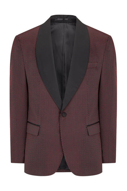 Swiss Dot Embroidery Shawl Lapel Tuxedo Jacket - Burgundy - Ron Tomson