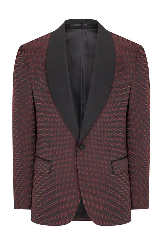 Swiss Dot Embroidery Shawl Lapel Tuxedo Jacket - Burgundy - Ron Tomson