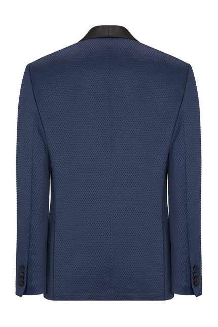 Swiss Dot Embroidery Shawl Lapel Tuxedo Jacket - Navy - Ron Tomson