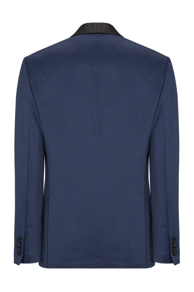 Swiss Dot Embroidery Shawl Lapel Tuxedo Jacket - Navy - Ron Tomson