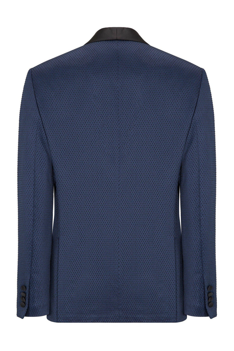 Swiss Dot Embroidery Shawl Lapel Tuxedo Jacket - Navy - Ron Tomson