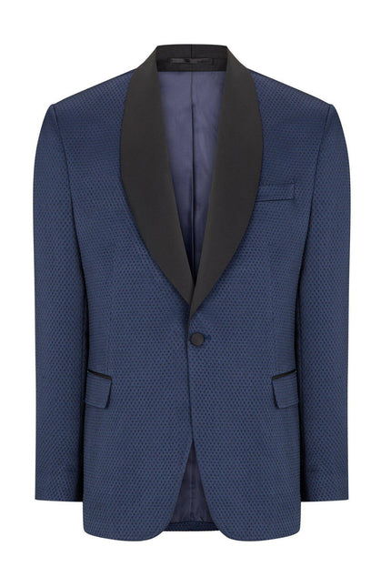 Swiss Dot Embroidery Shawl Lapel Tuxedo Jacket - Navy - Ron Tomson