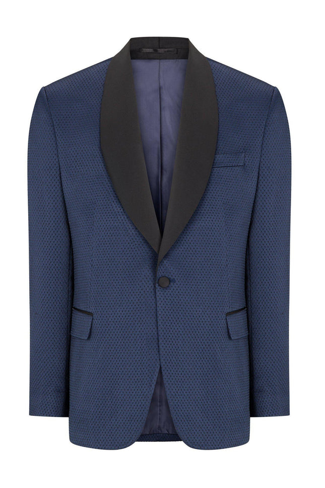 Swiss Dot Embroidery Shawl Lapel Tuxedo Jacket - Navy - Ron Tomson